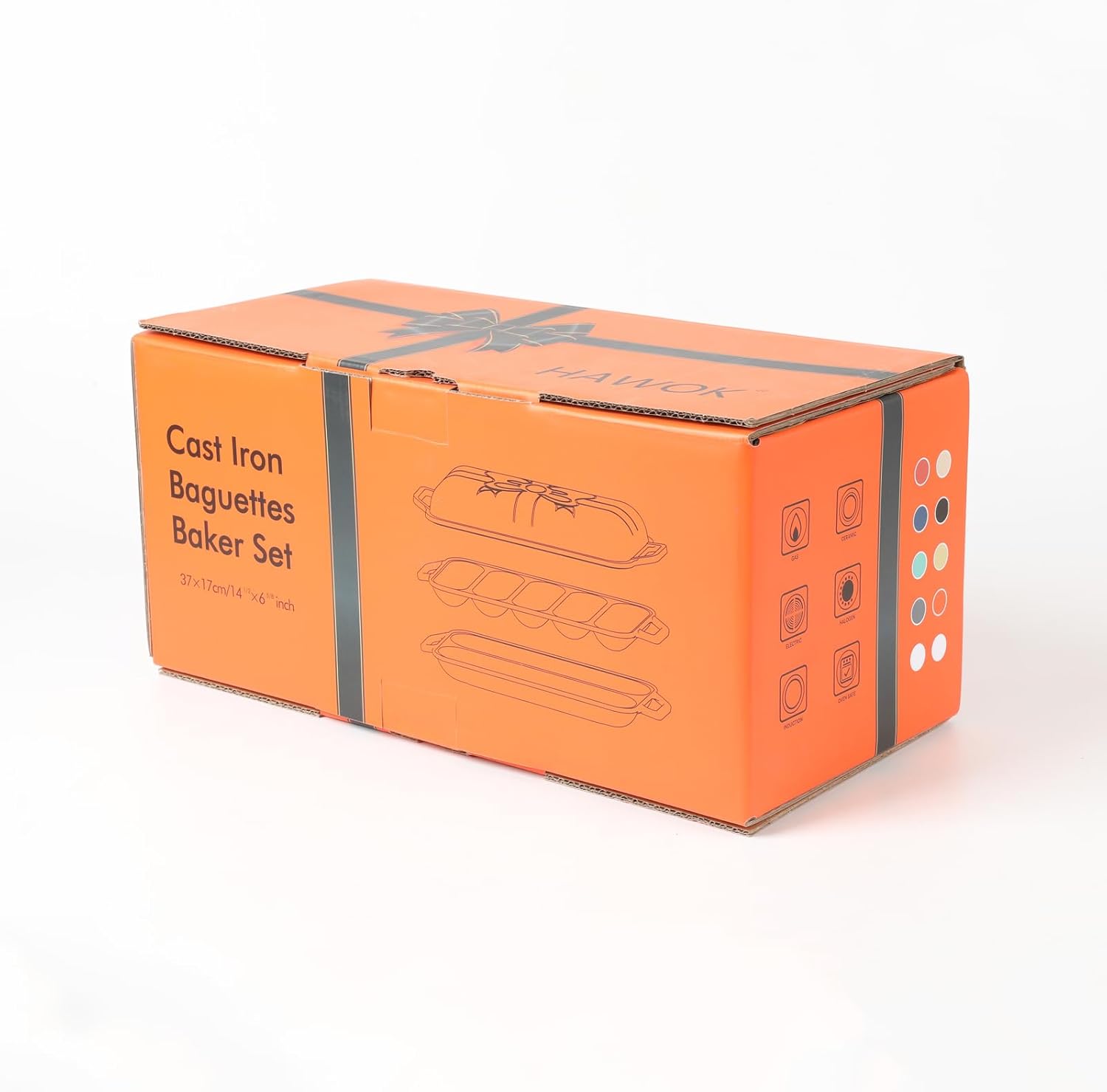 HAWOK Enameled Cast Iron French Baguette Baker, Hot Dog Bake Tray, Baguette Pan with Handles and Lid, Navy Blue