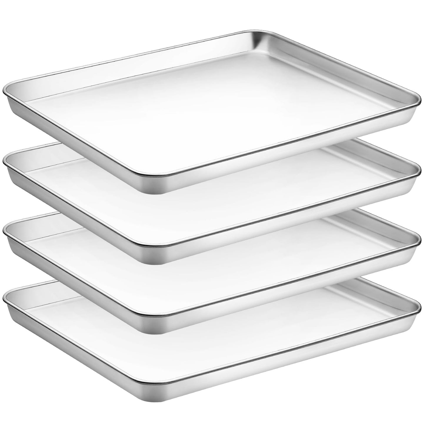 Quarter Sheet Pan Set of 4, CEKEE Stainless Steel Baking Sheet & Cookie Sheets for Baking, Baking Sheet Pan Oven Tray, Heavy Duty & Easy Clean Baking Pans Set - Size 12 x 10 x 0.98 Inch