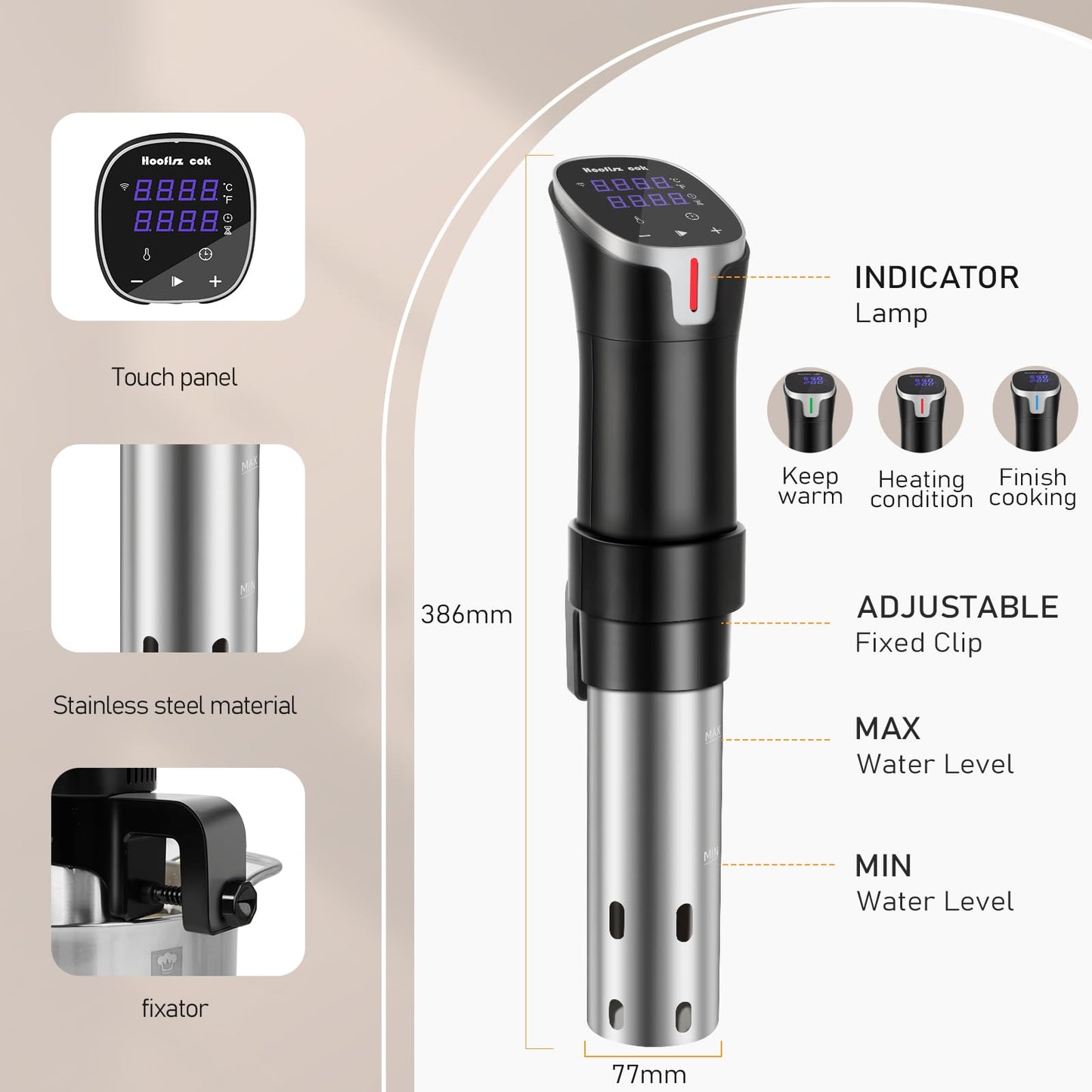 Hooflszcok Sous Vide Machine Precision Cooker, App Controlled Immersion Circulator with Digital Touch Screen,Quiet and Energy Efficient Includes Timer Function and Recipe Book for Beginners Home Chefs