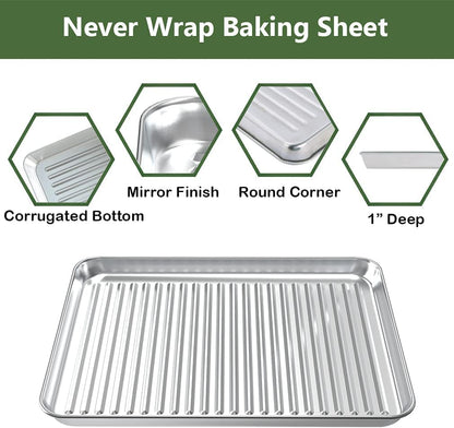 ROTTAY Baking Sheet with Rack Set (2 Pans + 2 Racks), Stainless Steel Cookie Sheet with Cooling Rack, Nonstick Baking Pan, Warp Resistant & Heavy Duty & Rust Free, Size 16 x 12 x 1 Inches