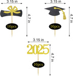 Graduation Cupcake Toppers 2025,48 PCS Graduations Decoration,Class of 2025 Food Appetizer Picks, Party Supplies/Food Appetizer Picks Mini Cake Decor (Gold)