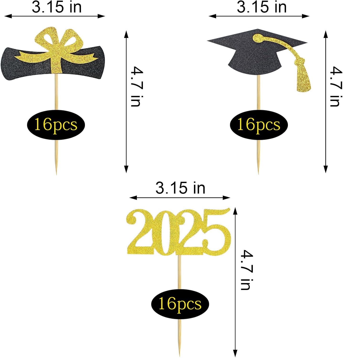 Graduation Cupcake Toppers 2025,48 PCS Graduations Decoration,Class of 2025 Food Appetizer Picks, Party Supplies/Food Appetizer Picks Mini Cake Decor (Gold)