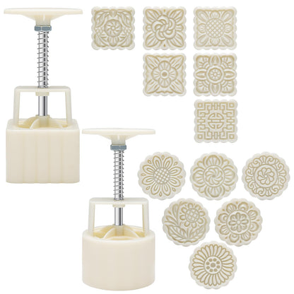 Luxiv Moon Cake Mould 50g, 12 PCS Pattern Hand-Pressure Mooncake Molds for Mid-Autumn DIY Pastry Tool 2 Sets with 6pcs Round Flower Mooncake Mode and 6 Pcs Square Pattern Mooncake Mould (White, 50g)