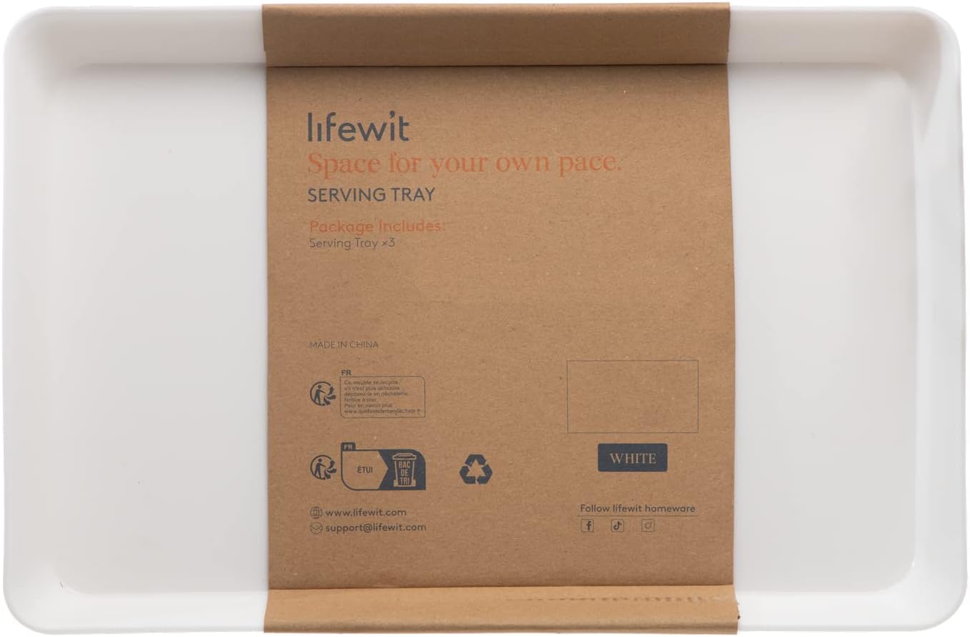 Lifewit Serving Tray Plastic for Party Supplies, 15" x 10" Platters for Serving Food, 3 pcs White Reusable Tray for Veggie, Snack, Fruit, Cookies, Desserts in Kitchen/Pantry Organization
