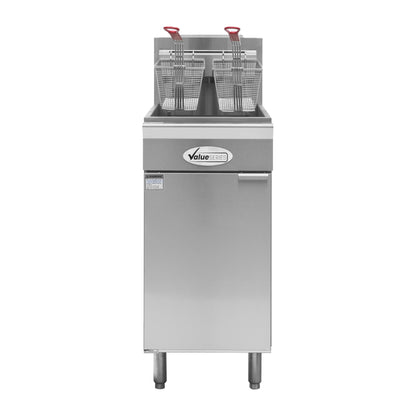 Value Series Commercial Deep Fryer, 40 lb. Stainless Steel Floor Fryer for Restaurants, 3 Heating Tubes, 90,000 BTU, Liquid Propane Powered (29R-001-LP)