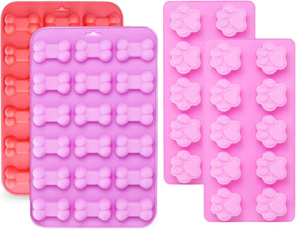 Silicone Molds Puppy Dog Paw and Bone, Non-Stick Food Grade Silicone Molds for Chocolate, Candy, Jelly, Ice Cube, Dog Treats, Cupcake Baking Mould, Muffin pan (Set of 4PCS)