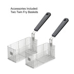 Waring Commercial WDF75RC Heavy Duty 8.5 lb double basket deep fryer, includes 4 twin baskets & 2 night covers - 1800w, 120V, 5-20 Phase Plug, Silver