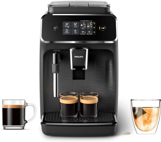 PHILIPS 2200 Series Fully Automatic Espresso Machine, Classic Milk Frother, 2 Coffee Varieties, Intuitive Touch Display, 100% Ceramic Grinder, AquaClean Filter, Aroma Seal, Black (EP2220/14)