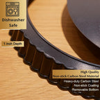 9 Inch Tart and Quiche Pan with Removable Bottom, Pie pans for baking, Non-stick Carbon Steel Quiche Pan for Pie, Mousse Cakes, Fruit and Desserts