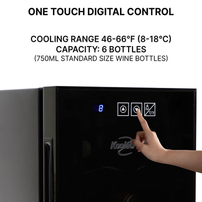 Koolatron 6 Bottle Wine Cooler Refrigerator Black Thermoelectric Wine Fridge Freestanding Wine Cellar for Red White Sparkling Wine Ideal for Small Kitchens Apartments RVs