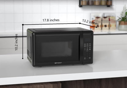 Emerson MW7302B Compact Countertop Microwave Oven with Touch Control, LED Display, 700W, 10 Power Levels, 6 Auto Menus, Glass Turntable and Child Safe Lock, 0.7 Cu., Ft. Black