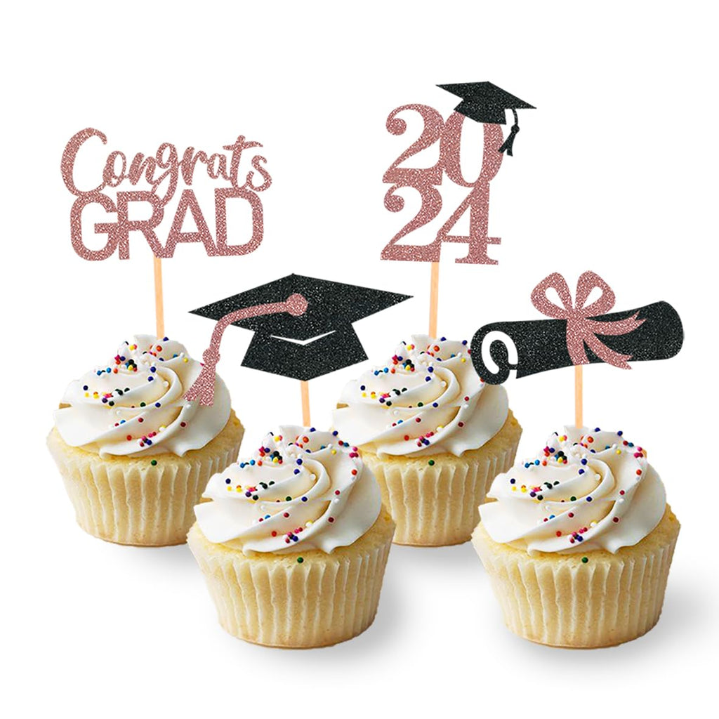 24Pcs Graduation Cupcake Toppers, Graduation Cupcake Picks for Cupcake Food Decorations - Class of 2025 Cupcake Toppers Supplies (Blue)
