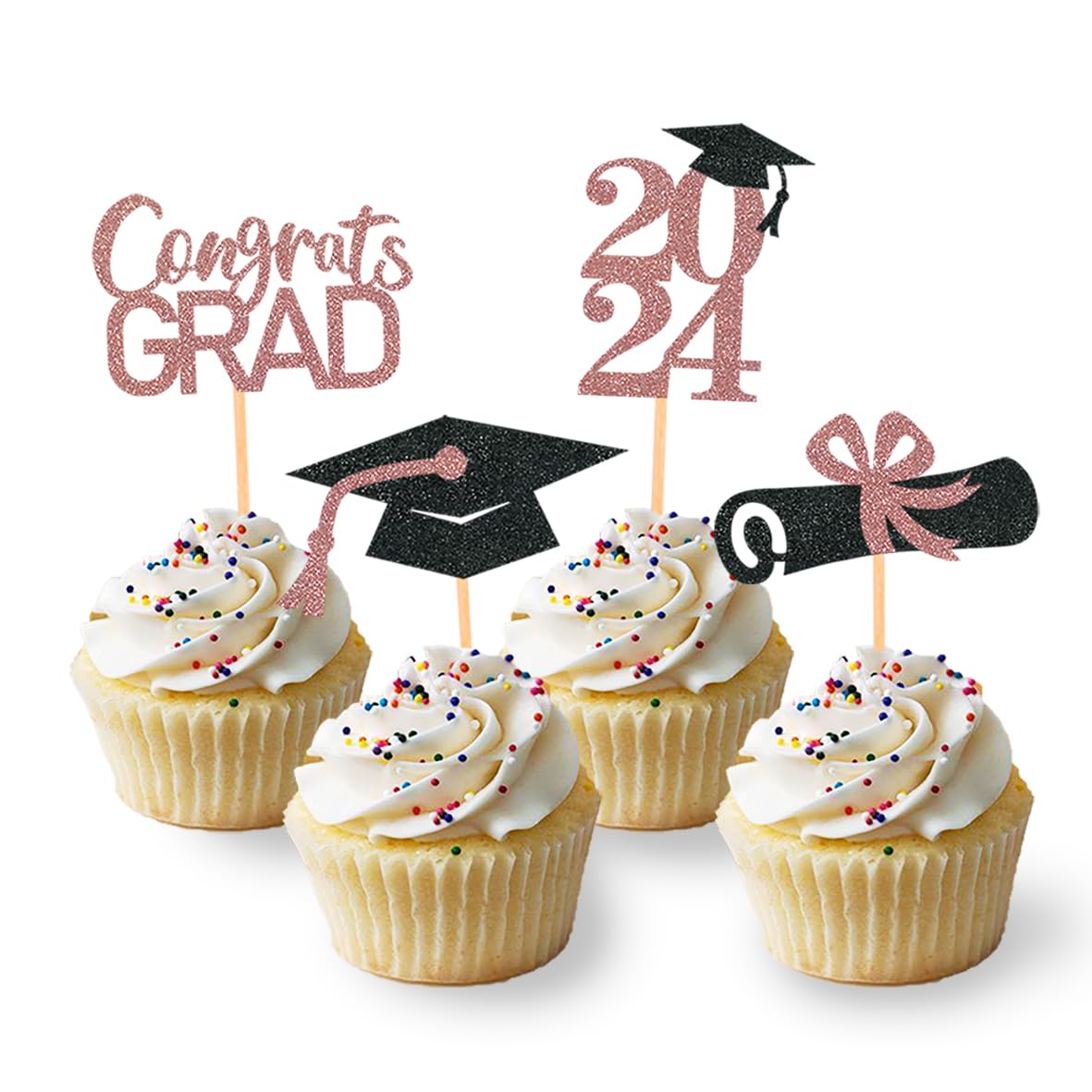 24Pcs Graduation Cupcake Toppers, Graduation Cupcake Picks for Cupcake Food Decorations - Class of 2025 Cupcake Toppers Supplies (Blue)