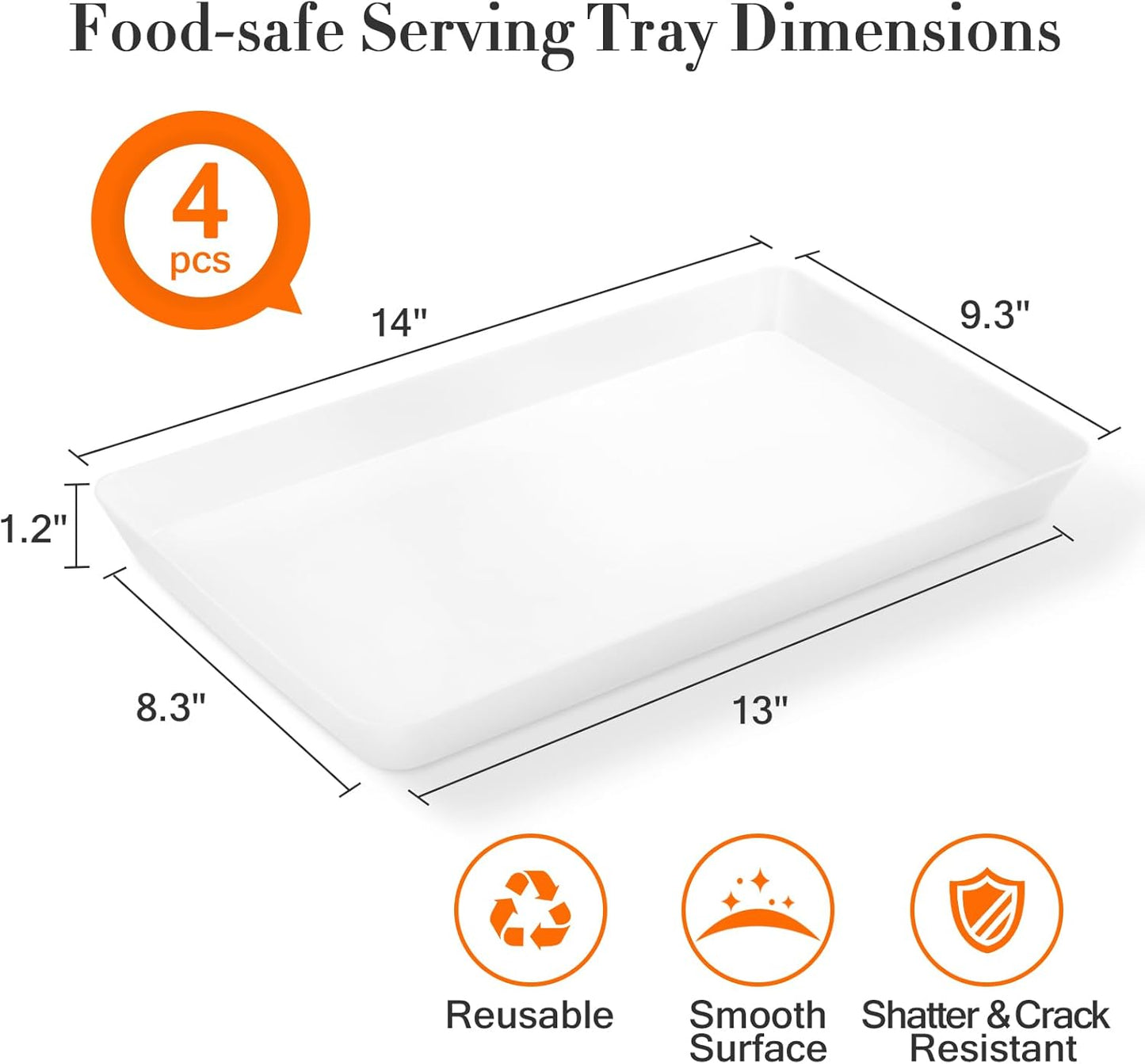 WOWBOX 4 pcs Serving Tray for Entertaining, Serving Platters for Snacks, Fruit, Cookies, Dessert, Reusable Plastic Trays for Serving Food and Pantry Organization in Kitchen & for Parties