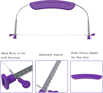 Adjustable Cake LevCake Cutter Slicer Leveler, 9 Different Height Premium Food Grade Stainless Steel Double Wires Cake Cutter/Slicer/Adjustable Cake Leveler for Leveling and Molding (Purple)