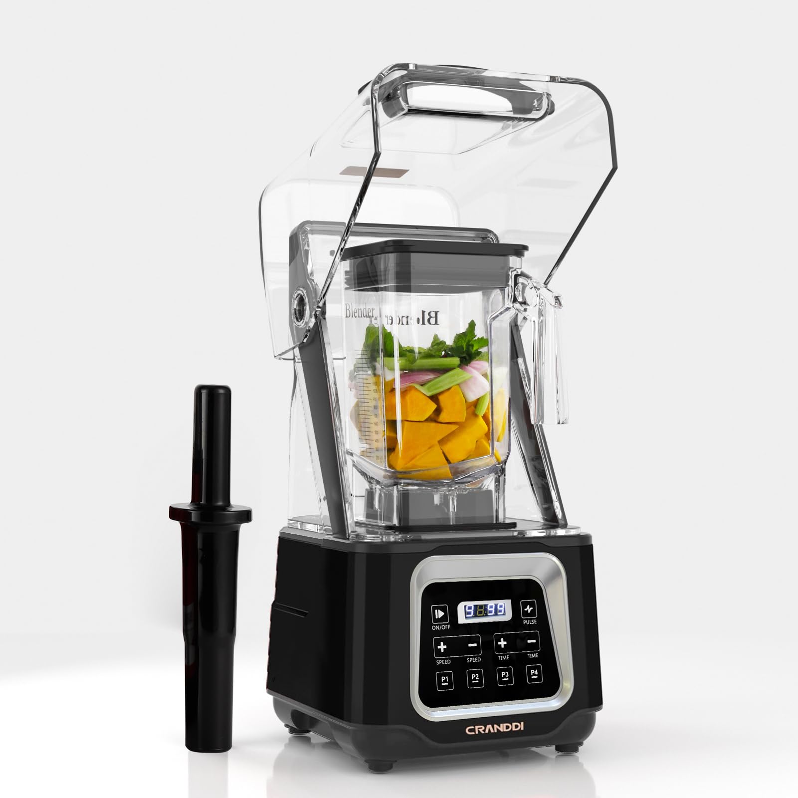CRANDDI Smart Blender цифровий сенсорний екран зі знімною кришкою, тихий блендер потужністю 2200 Вт із захистом від вологи, комерційний блендер об'ємом 52 унції з 4 програмами для соків, смузі, заморожених напоїв тощо, K80TS, чорний