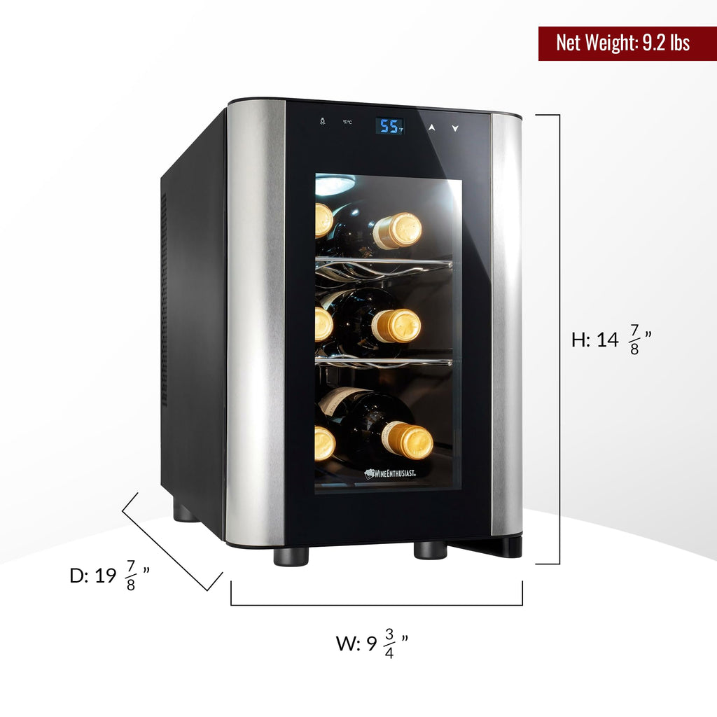 Wine Enthusiast 6-Bottle Countertop Wine Cooler - Mini Fridge for Kitchen with 3 Shelves, Adjustable Temperature Control, & Energy Efficient Cooling Beverage Refrigerator