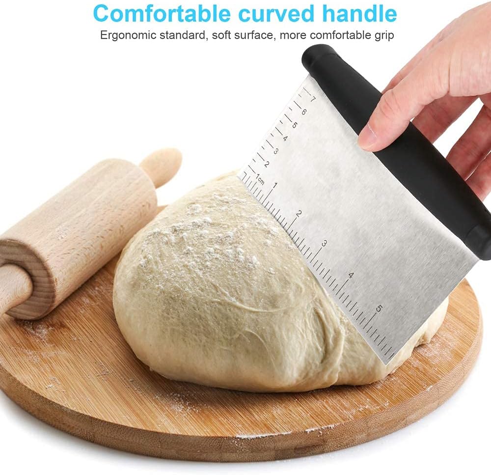 Bench Scraper & Chopper - 6 Inch Stainless Steel Dough Cutter with Contoured Grip, Multi-Purpose Kitchen Tool for Baking Cooking, Food Scraper Chopper & Pastry Knife