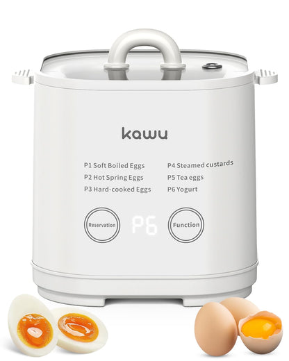 kawu Rapid Egg Cooker, 6-Function Egg Cooker for Hard Boiled Egg, Egg Boiler with Timer,Yogurt Maker,Boiled Egg Cooker for Hard Boiled Egg, Egg Cooker with Auto Shut Off &Alarm, Egg Cooker W/Bowl&Rack