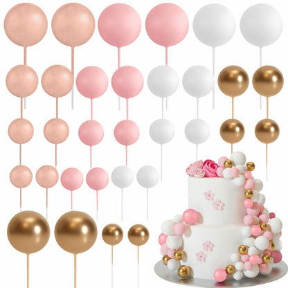 ASTARON 32 Pcs Ball Cake Topper Decorations Mini Balloons Cake Topper Sticks Foam Balls Cake Picks Cake Topper Balls Cake Decorations for Wedding Party Birthday Cake Decorating (Green Brown Gold)