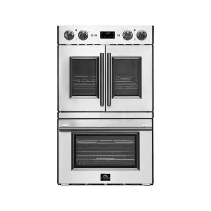 FORNO Gallico 30-Inch Electric French Door Double Oven - 240V 7000W 7.36 cu. ft. Electric Oven with LED Display Screen - Wall Oven with 4 Stainless Steel Racks, Safety Lock, Mechanical Knobs Control