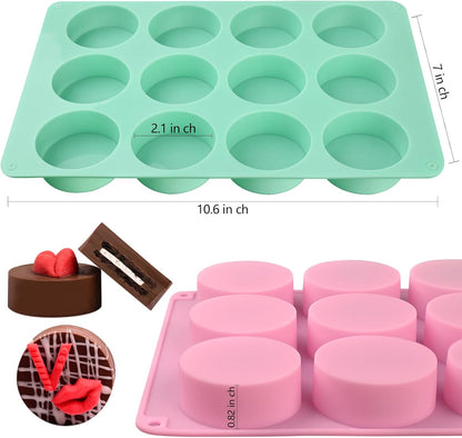 Actvty Round Chocolate Cookie Molds, New Size 12-Cavity Cylinder Chocolate Cover Cookie Silicone Molds for Candy Mini Cakes Jelly Baking（2 Pack）