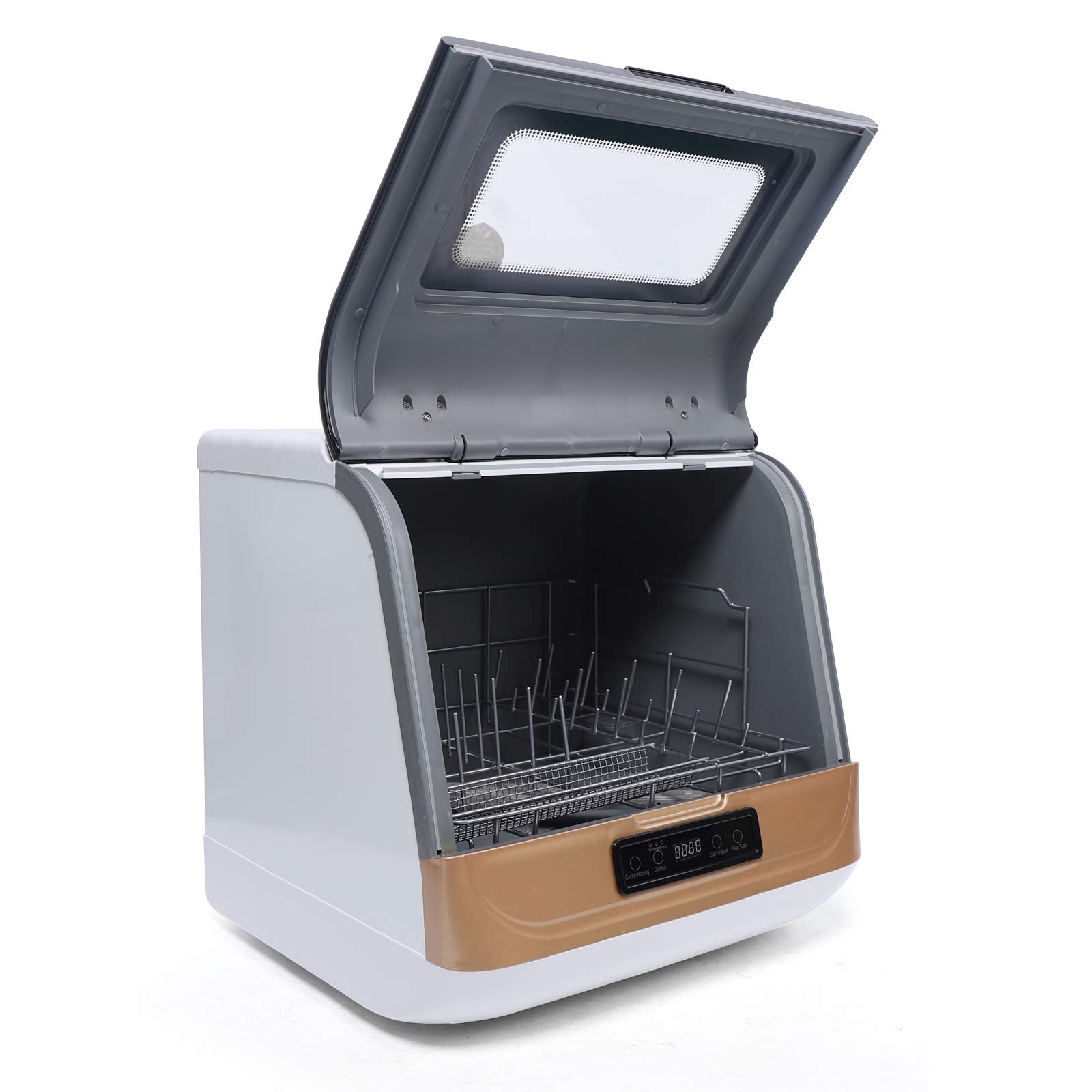 Portable Countertop Dishwashers Automatic Dish Washer with 4 Washing Programs, Air-cooled/Residual Temperature Drying, Portable Mini Dishwasher Countertop for Small Apartments, Dorms and RVs (Gold)