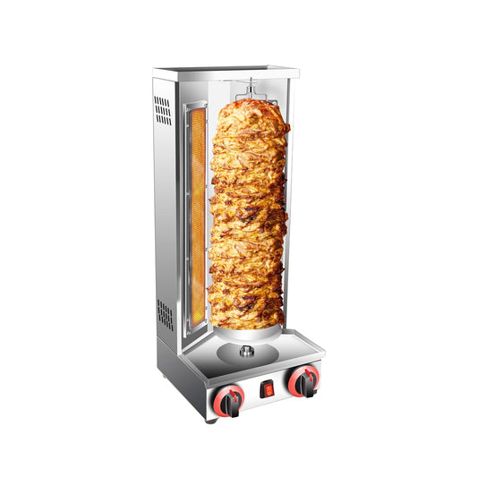 Shawarma Doner Kebab Machine Grill Gas Vertical Broiler Gyro Meat Rotisserie with 2 Burner for Restaurant Home Garden