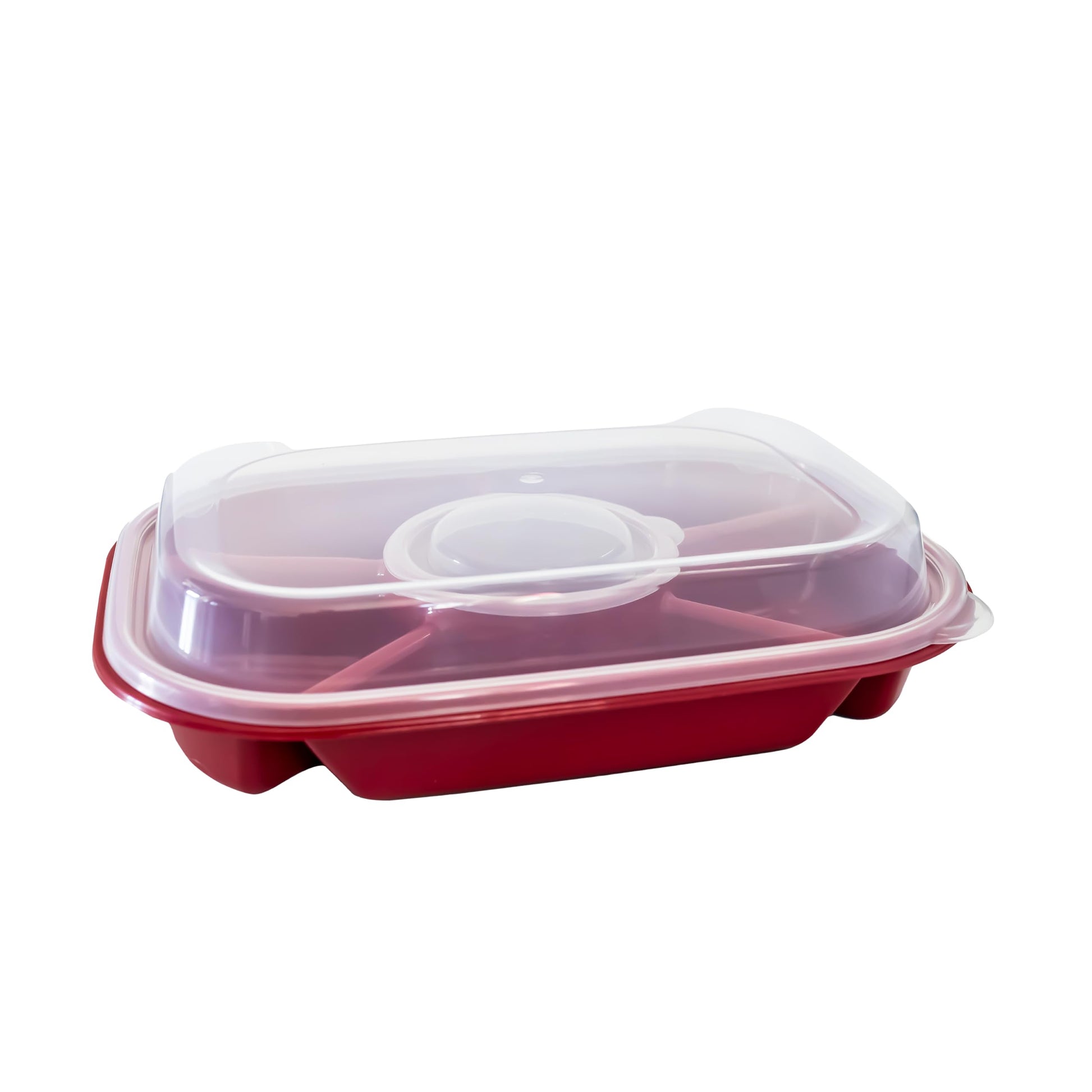 Buddeez Jumbo Divided Serving Tray with Lid - Includes 6 Bins for Party Platter, Snackle Box Container, Fruit and Veggie Tray, Chip