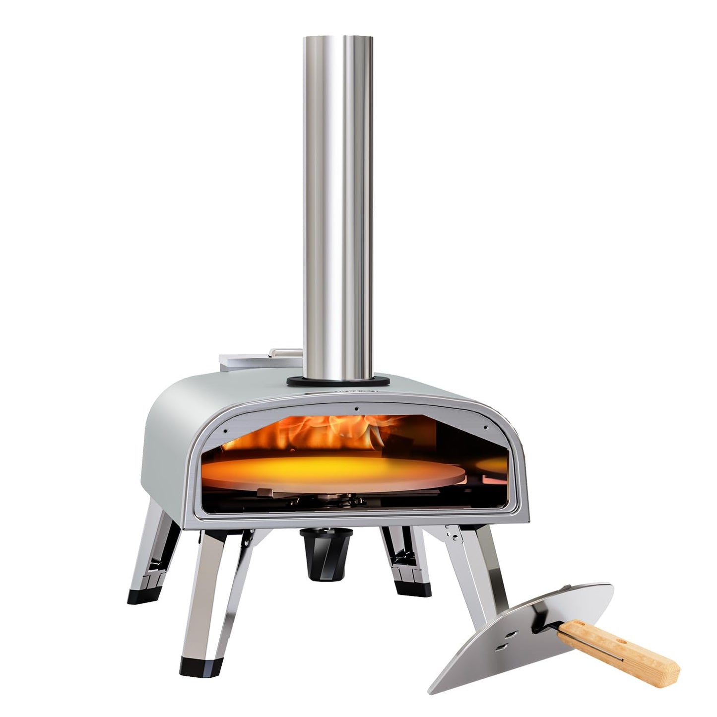 aidpiza Pizza Oven Outdoor 12" Wood Fired Pizza Ovens Pellet Pizza Stove for Outside, Portable Stainless Steel Pizza Oven for Backyard Pizza Maker Portable Mobile Outdoor Kitchen (Swivel Grey)