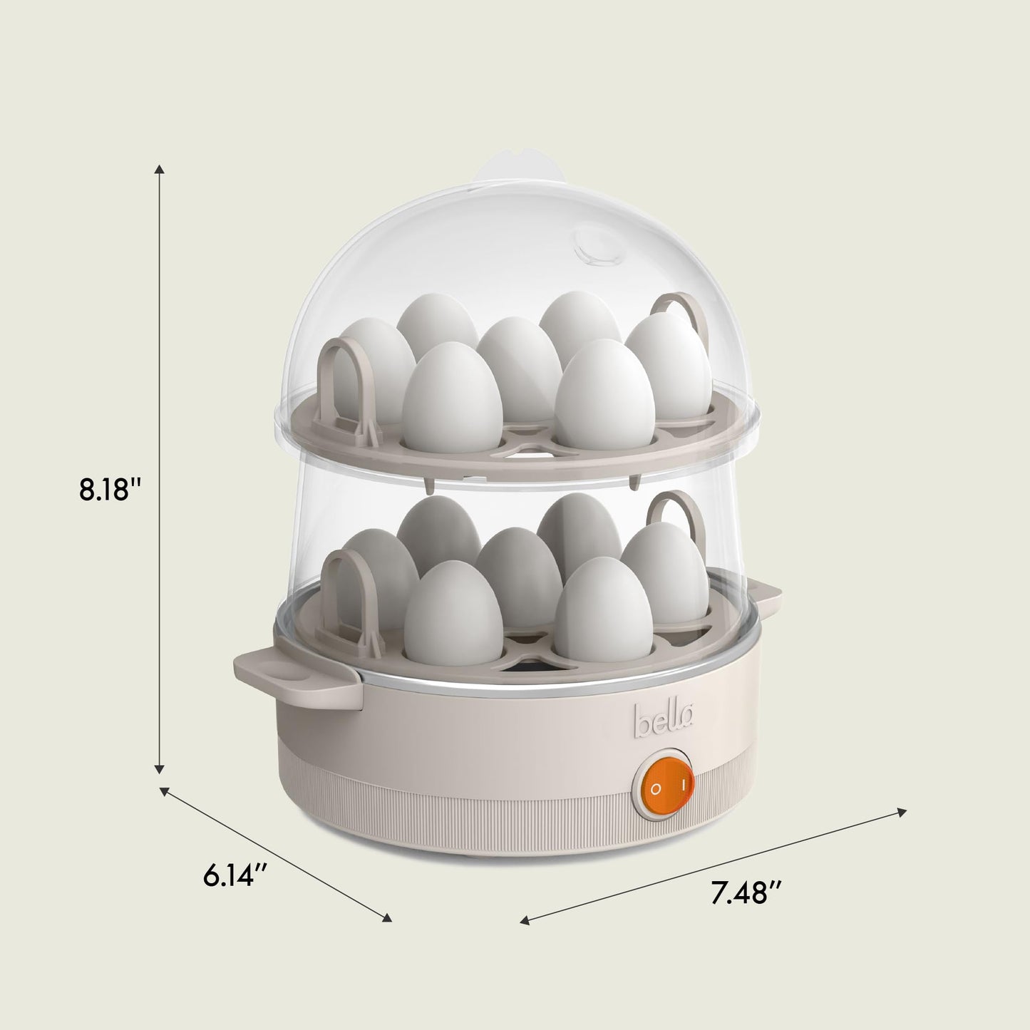 bella Electric Egg Cooker, 14 Eggs Capacity Tray, Double Stack, for Poached, Scrambled, Hard, Medium & Soft Boiled Eggs, Omelets and Steamed Dumplings, Auto Shutoff, 360 Watt, Oatmilk