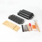 HAWOK Enameled Cast Iron French Baguette Baker, Hot Dog Bake Tray, Baguette Pan with Handles and Lid, Navy Blue
