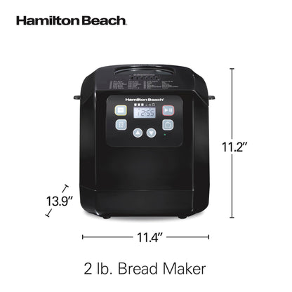 Hamilton Beach Bread Maker Machine, Digital, Programmable, 12 Settings + Gluten Free, Dishwasher Safe PFAS-Free Nonstick Pan + Kneading Paddle, 2 lb Capacity, Black (29982)