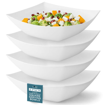 Posh Setting - Clear Plastic Serving Bowls for Party (8oz - 4 Pack) Square, Disposable, Salad & Fruit Bowls for Party Table, Candy Containers for Candy Buffet