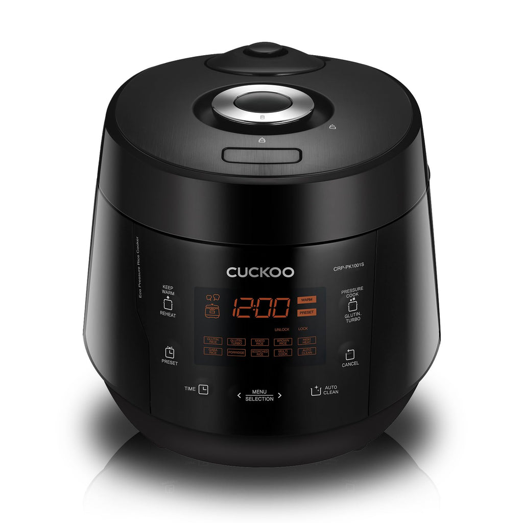 Рисоварка-підігрівач CUCKOO CRP-PK1001S на 10 чашок (сира) / 20 чашок (варена) з антипригарною внутрішньою каструлею, 13 опціями меню, технологією Fuzzy Logic, автоматичним очищенням (чорна)