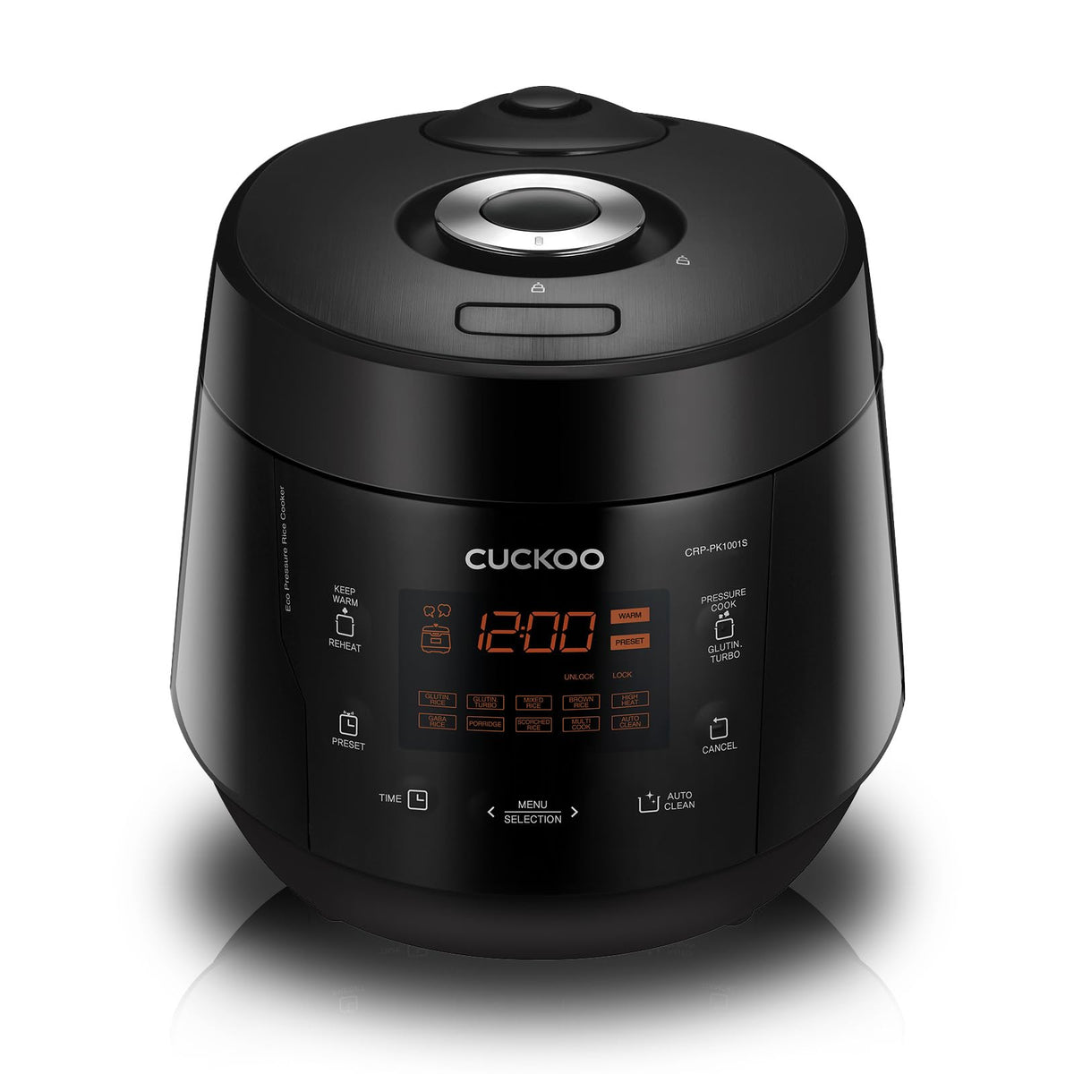 Рисоварка-підігрівач CUCKOO CRP-PK1001S на 10 чашок (сира) / 20 чашок (варена) з антипригарною внутрішньою каструлею, 13 опціями меню, технологією Fuzzy Logic, автоматичним очищенням (чорна)