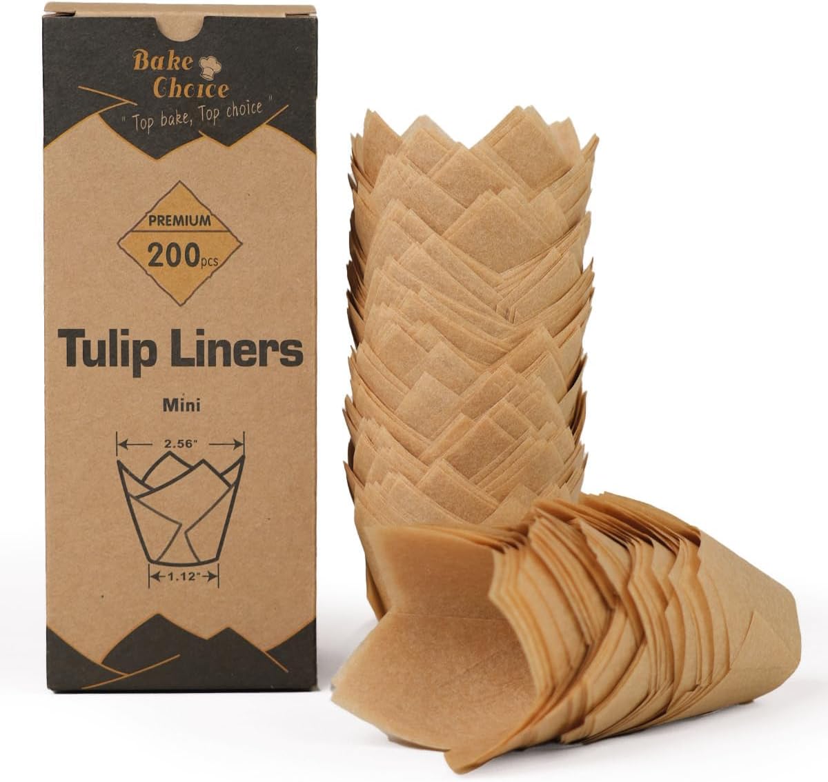 200pcs Natural Mini Tulip Cupcake Liners for Baking Cups, Unbleached, Greaseproof EU Parchment paper, Mini Tulip Muffin Liners for Party, Christmas, Valentines