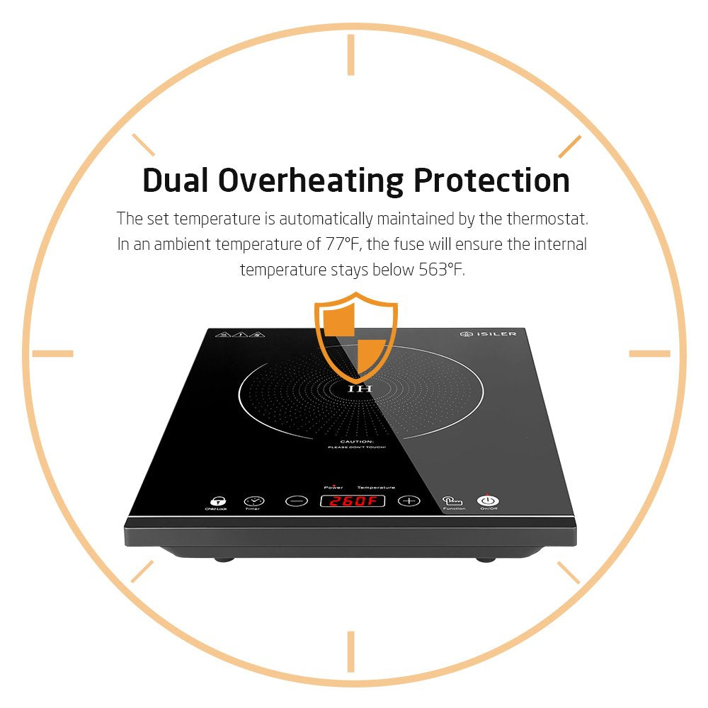 Portable Induction Cooktop, iSiLER 1800W Sensor Touch Electric Induction Cooker Hot Plate with Kids Safety Lock, 6.7" Heating Coil, 18 Power 17 Temperature Setting Countertop Burner with Timer