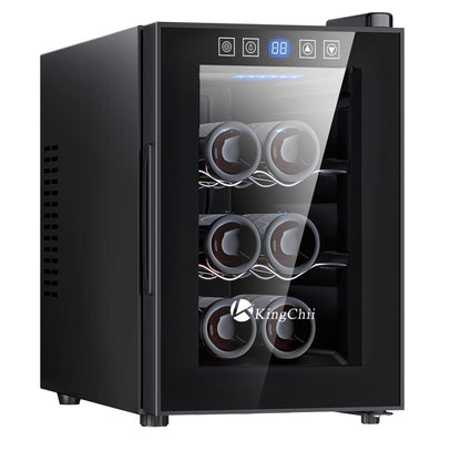 KingChii 6 Bottle Thermoelectric Wine Cooler Refrigerator Advanced Cooling Technology, Stainless Steel & Tempered Glass For Red Wine, Champagne for Home, Kitchen, or Office