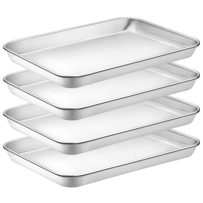 Quarter Sheet Pan Set of 4, CEKEE Stainless Steel Baking Sheet & Cookie Sheets for Baking, Baking Sheet Pan Oven Tray, Heavy Duty & Easy Clean Baking Pans Set - Size 12 x 10 x 0.98 Inch