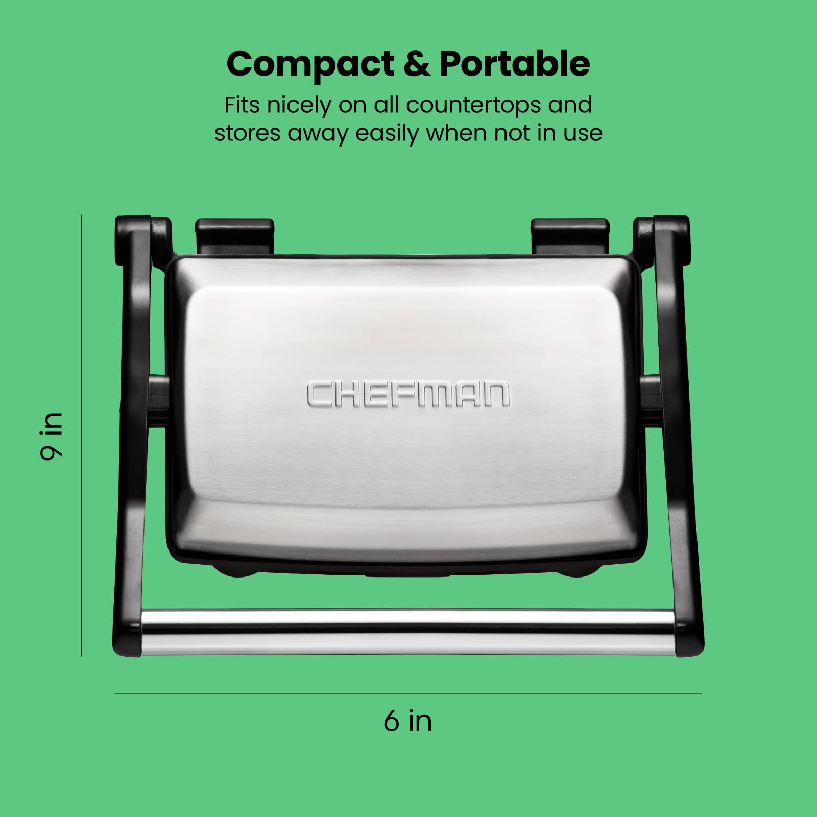 Chefman Electric Panini Press Grill and Gourmet Sandwich Maker w/ Non-Stick Coated Plates, Opens 180 Degrees to Fit Any Type or Size Food, Dishwasher Safe Removable Drip Tray, Stainless Steel/Black