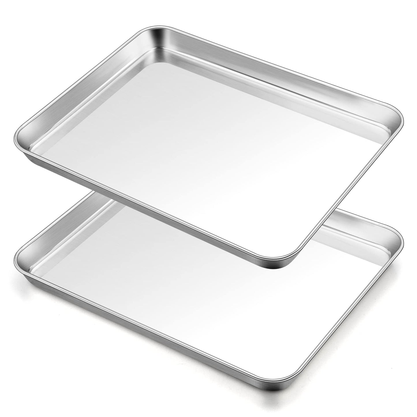 TeamFar Baking Sheet Set of 2, Baking Pans Tray Cookie Sheet Stainless Steel, Non Toxic & Healthy, Mirror Finish & Rust Free, Easy Clean & Dishwasher Safe