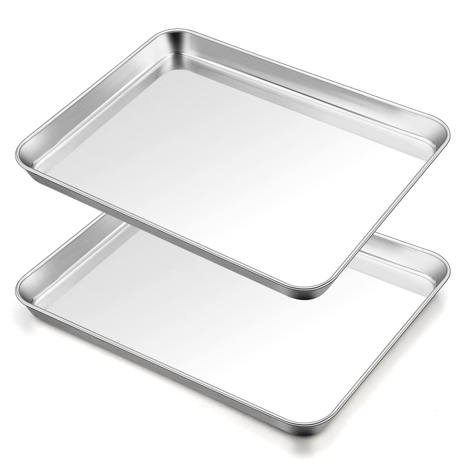 TeamFar Baking Sheet Set of 2, Baking Pans Tray Cookie Sheet Stainless Steel, Non Toxic & Healthy, Mirror Finish & Rust Free, Easy Clean & Dishwasher Safe