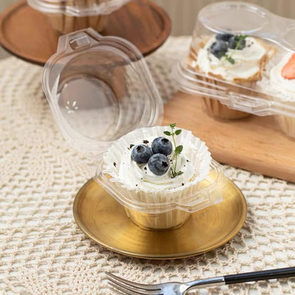 50 Pcs Cupcake Boxes Plastic Individual Cupcake Containers Single Cupcake Carrier with Connected Airtight Dome Lid for Party