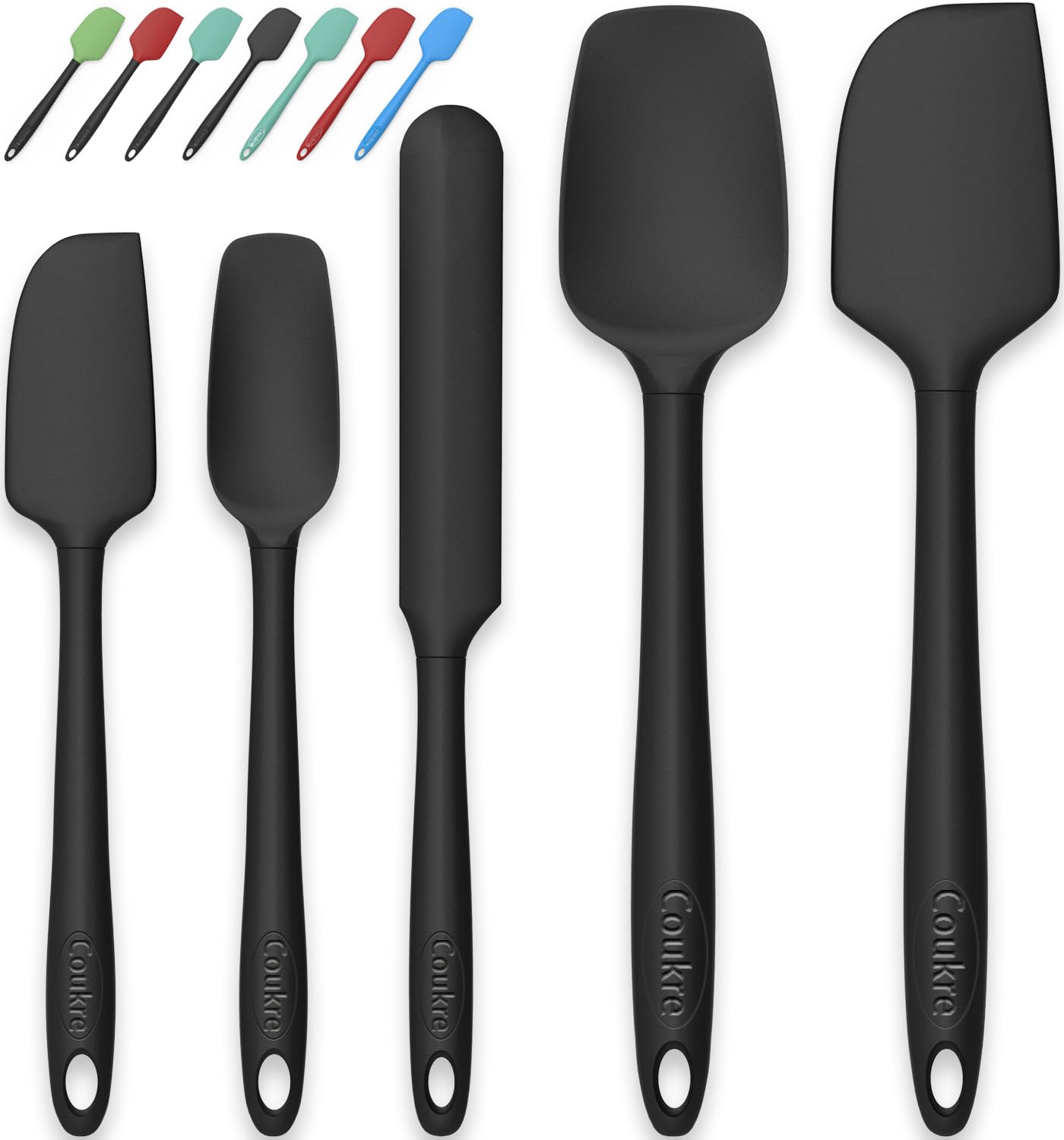 Coukre Silicone Spatula Set of 5,High Temperature Resistant, Food Grade Silicone, Dishwasher Safe, for Baking, Cooking (Aqua Green)