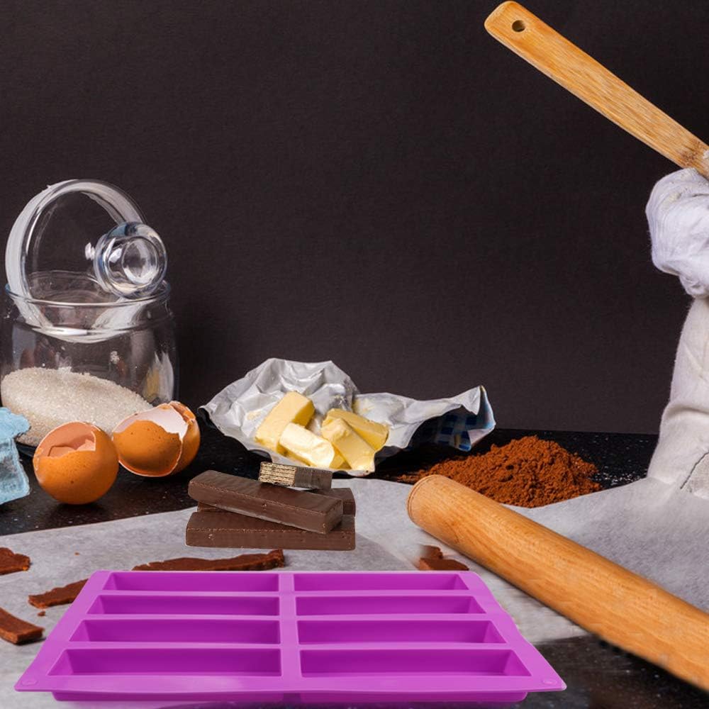 Palksky (2 Pcs) 8 Cavity Rectangle Granola Bar Silicone Mold/Nutrition/Cereal Bar Molds Energy Bar Maker for Chocolate Truffles Ganache Bread Brownie Cornbread Cheesecake Pudding Butter Mould