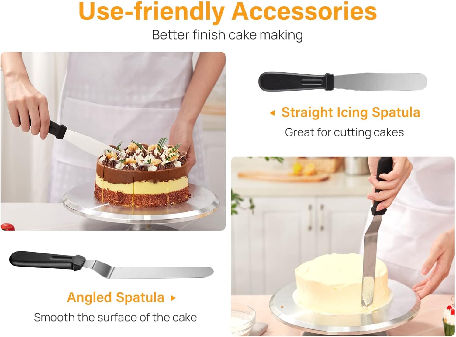 Kootek Aluminium Cake Turntable, 12 Inch Rotating Cake Stand, 35 pcs Cake Decorating Kit Supplies with 24 Numbered Icing Piping Tips, 2 Frosting Spatula, Pastry Bags and Other Baking Tools