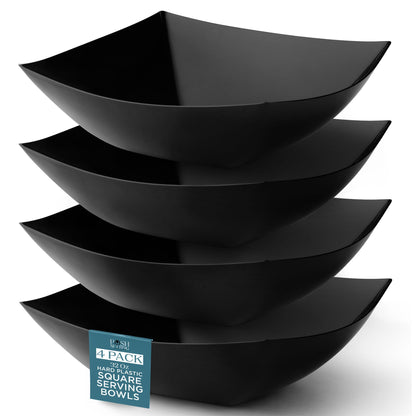Posh Setting - Clear Plastic Serving Bowls for Party (8oz - 4 Pack) Square, Disposable, Salad & Fruit Bowls for Party Table, Candy Containers for Candy Buffet
