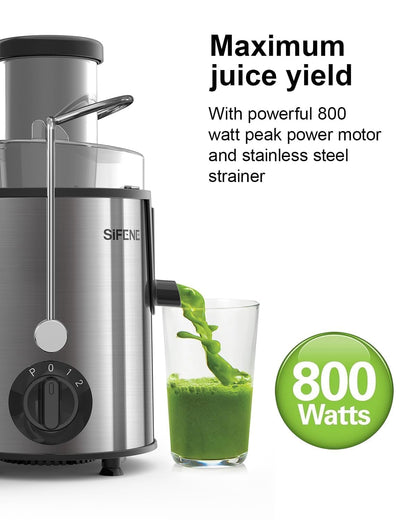 SiFENE Juicer Machines, Big Mouth Large 3” Feed Chute for Whole Fruits and Vegetables, Centrifugal Extractor, Easy to Clean, Non-BPA, Silver