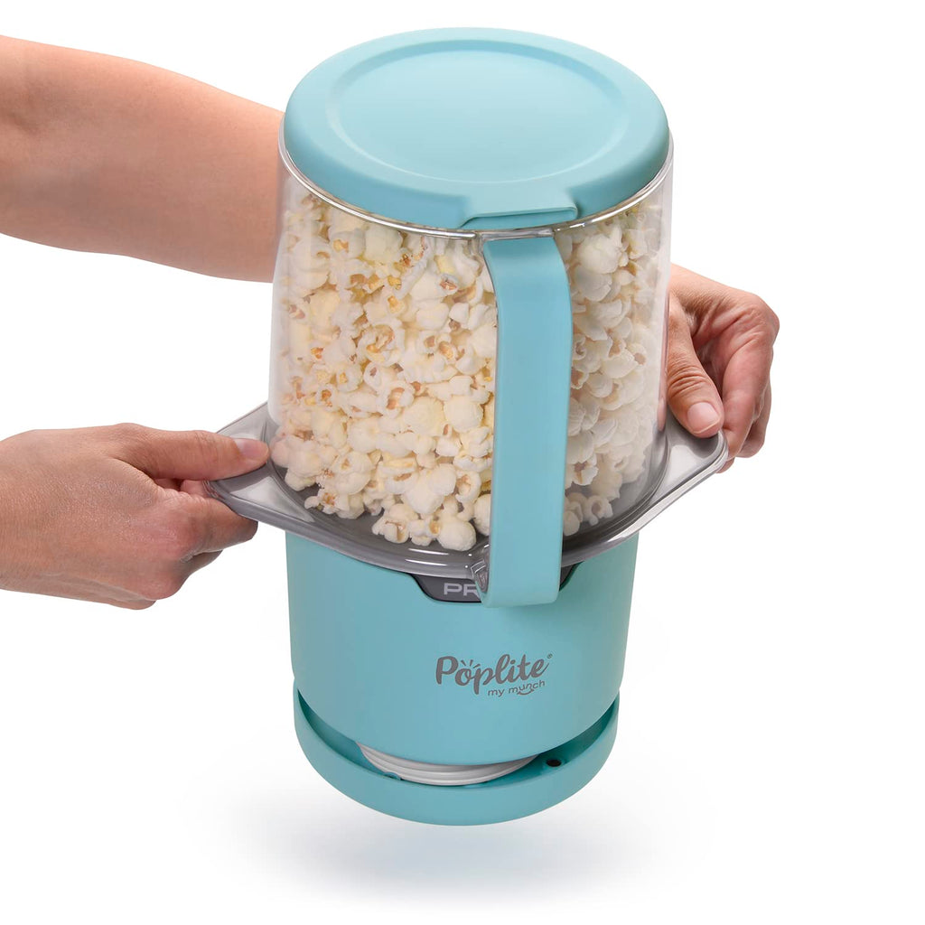 Presto 04811 PopLite My Munch Hot Air Popcorn Popper - osobisty rozmiar, wbudowana miska do serwowania, kompaktowa konstrukcja, 8 filiżanek, niebieski